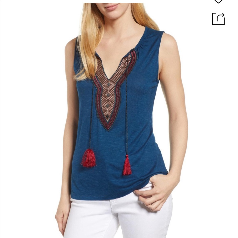 Bobeau Sleeveless Top with Tassel Tie